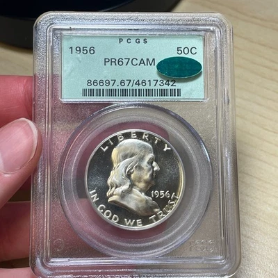1956 PCGS PR67 CAM 50C CAC Franklin meio dólar suporte verde antigo OGH - Imagem 1 de 4