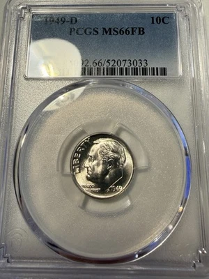 1949-D Roosevelt Dime, PCGS MS66FB, Full Bands - Image 1 of 3