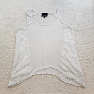 Cynthia Rowley Tank Top L White Lace Linen Romantic Flowy Boho Scoop Neck - Picture 1 of 8