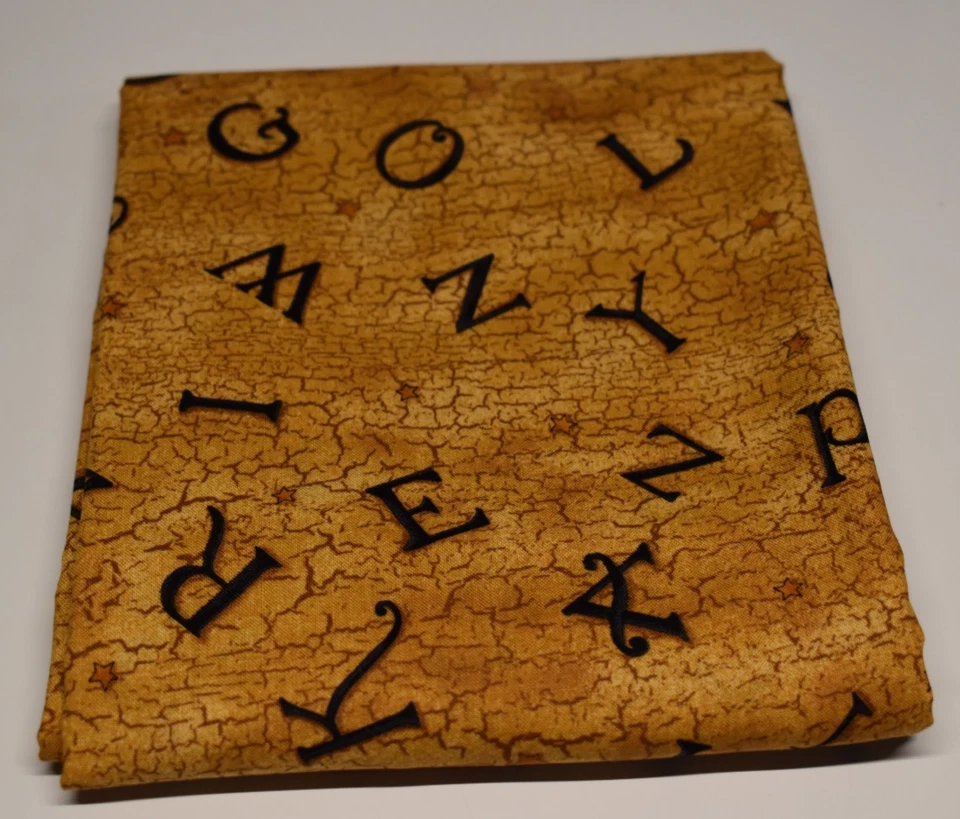 2/3 yard x 45" DEBBIE MUMM cotton alphabet fabric CRACKLED BACKGROUND black gold - Image 1 of 4