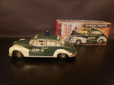 BMW 501 ISAR 12 POLIZEI TIN FRICTION K.D. DRESSLER GERMANY 1960'S POLICE CAR  - Image 1 of 4