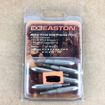 Easton Points Puntas de Flecha Punto de Práctica 17/64" 125 Grano Docena Niquelada NUEVO Foto 1 de 2