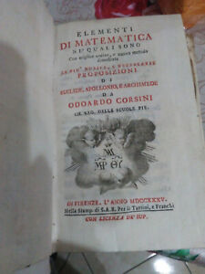 Corsini ELEMENTI DI MATEMATICA edito Tartini e Franchi (Firenze) 1735