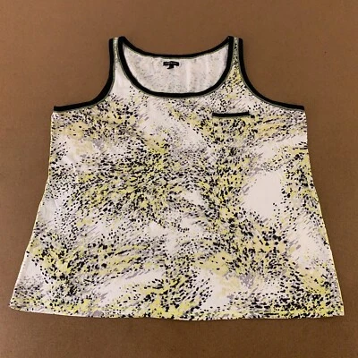Camiseta sin mangas pulóver cuello redondo estampado blanco amarillo negro talla XXL Mac & Jac para mujer Foto 1 de 4