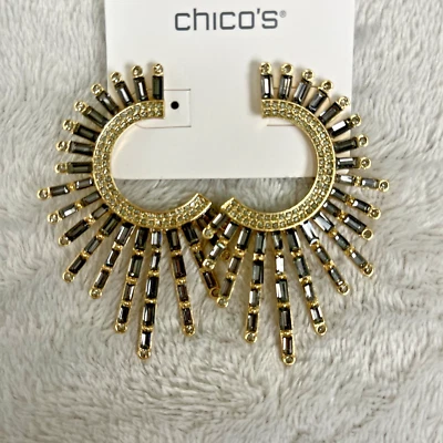 Pendientes Chico's No Droop tono dorado Sunburst con pedrería gris oscuro, glamour Foto 1 de 4