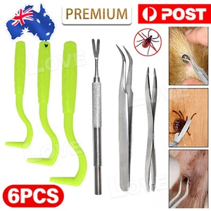 6pcs Pet Cat Dog Tick Remover Tool Stainless Steel Fleas Tweezers Clip Kit Set - Picture 1 of 10