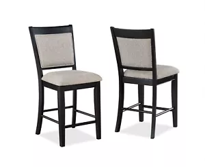 Counter Height 6pc Dining Chairs Farmhouse Style Fabric Upholstery Two-Tone - Picture 1 of 6