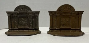 Vintage Bradley & Hubbard? Cast Iron Bookends Woman Spinning Sewing - Picture 1 of 13