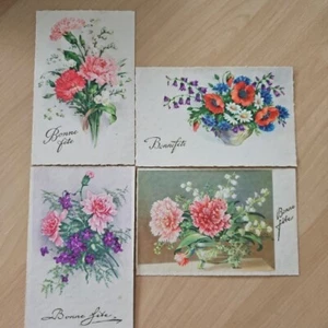 4 X Vintage French Floral Bonne Fete Postcards Unposted Embossed  - Imagen 1 de 10