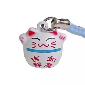 Correa blanca Maneki Neko Lucky Cat Bell - Suerte - Imagen 1 de 3