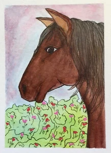 SEArts Chestnut Mare ORIGINAL Watercolor Horse Equine Horses Artist Trading Card - Picture 1 of 3