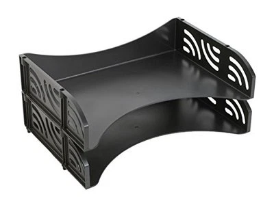 Decorative Black Legal Size Letter Trays Office Max Stackable Set of 2 NIB - Image 1 of 3