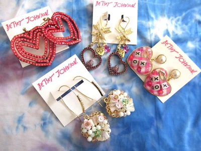 Betsey Johnson Authentic Heart Collection Valentine Hearts Earrings NWT LOT 4 - Image 1 of 4