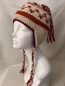 Youth OS Wool Knit Beanie Cap Ear Flaps Fleece Lined Snow Ski Made in Nepal - Picture 1 of 11