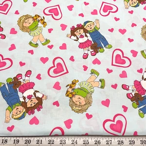2005 Cabbage Patch Kids & Hearts Blue Cotton Fabric by the HALF YARD 18" x 44" - Picture 1 of 2