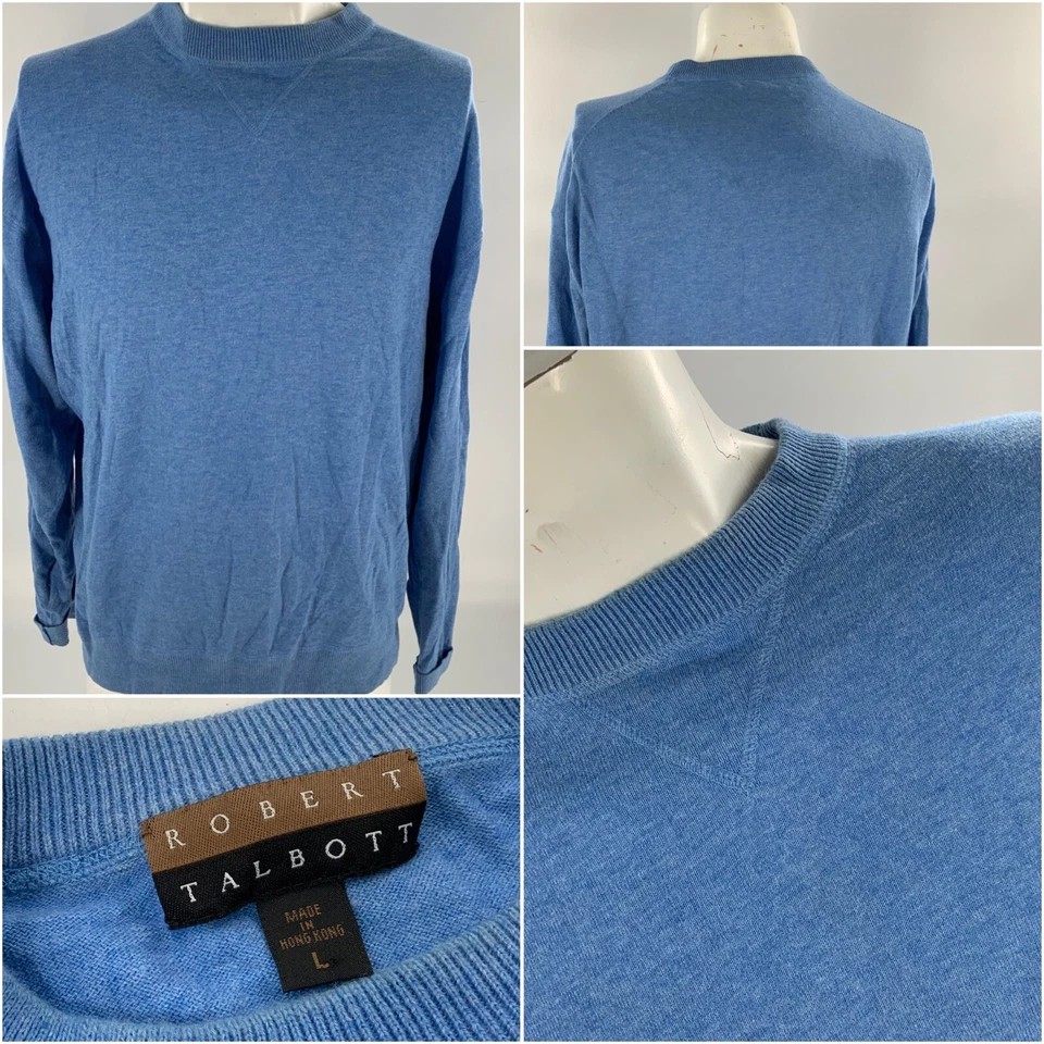 Robert Talbott Sweater Men’s L Blue Cotton Cashmere Crew Hong Kong YGI K2-140 - Image 1 of 4