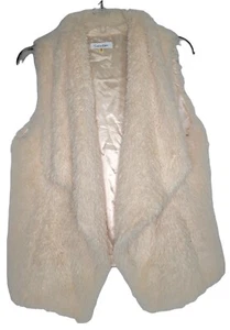 Calvin Klein Medium Women Sleeveless Jacket Vest Open ivory Faux Fur Lined boho - Picture 1 of 4