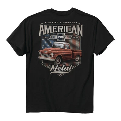 Chevy Truck T-Shirt - Black w/ "American Metal" Script & American Flag - Image 1 of 3