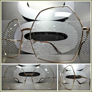 LENTES TRANSPARENTES ESTILO RETRO DE GRAN TAMAÑO LENTES doradas hexagonales marco de moda - Imagen 1 de 10