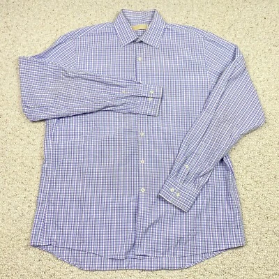 Camisa de vestir Michael Kors para hombre talla 16,5 púrpura a cuadros ligera 100 % algodón Foto 1 de 4