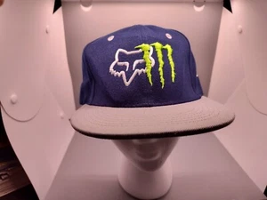 Fox Racing Monster Energy Premium Headwear Snapback Baseball Cap Hat Blue Gray - Picture 1 of 12