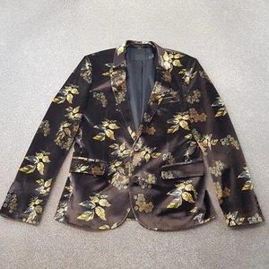 ASOS Mens Jacket 40S Brown Floral Velvet Tuxedo Smoking Blazer Lapel Dinner - Picture 1 of 14