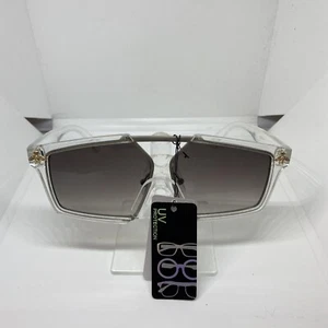 Retro Sunglasses Clear and Silver Frame Black Fade Lens Gold Bumblebee Detail - Imagen 1 de 6