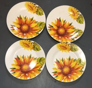 Royal Norfolk Set Of 4 Pretty Sunflower 10.5 Inch Dinner Plates/Nice Condition - Picture 1 of 4