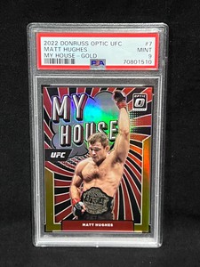 MATT HUGHES 2022 UFC DONRUSS OPTIC MY HOUSE GOLD #D 5/10 GRADED MINT PSA 9
