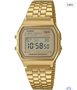 Neu Casio A159W Digital Classic Retro Edelstahl Gold Uhr UK VERKÄUFER - Bild 1 von 1