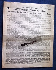 WW1 / RATIONNEMENT ANGLAIS 1918 / RATIONING ORDER - Bild 1 von 1