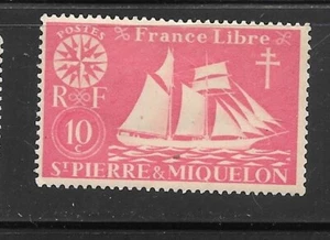 ST PIERRE & MIQUELON SC# 301 1942 10c SHIP DEFINITIVE OLD WWII ERA MH STAMP - Picture 1 of 1
