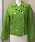 Wallis Lime Green Linen Mix Crop Jacket Size 10 Mother Of Pearl Buttons Vgc