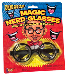 Funny MAGIC NERD GLASSES Eye Dork Thick Lenses Coke Bottle Joke Gag Black Round