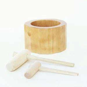1-Sho Set of Wooden Mini Mochitsuki Usu w/2Kine Rice Poundin Mortar Pestle Japan - Picture 1 of 6