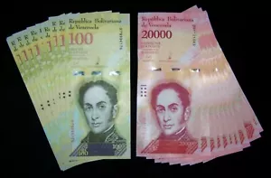 20 Venezuela Banknotes 10 each X 100000 / 10 X 20000 BOLIVARES - aUnc currency - Picture 1 of 3