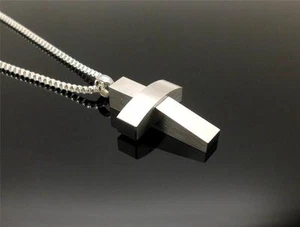 316L Silver Stainless Steel Cross Keepsake Memorial Cremation Ash Urn Pendant - Picture 1 of 9
