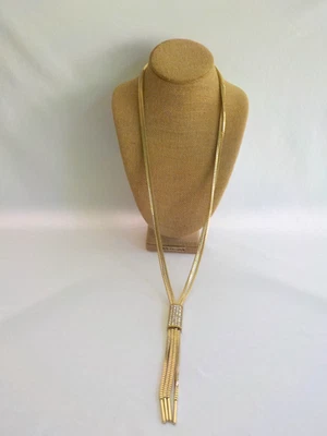 Collar Borla Rectángulo J Lo Tono Dorado Metal Largo Estrás Multi Hilo Foto 1 de 4