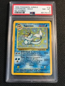 Tarjeta Holo Pokemon PSA 8 CASI NUEVA-COMO NUEVA Vaporeon 12 Jungle 1ª Edición SIN SÍMBOLO - Imagen 1 de 2