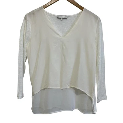 SANDRO Silk & Linen V-Neck Blouse Long Sleeve Layered White Ivory Size 3 US 8 - Image 1 of 4