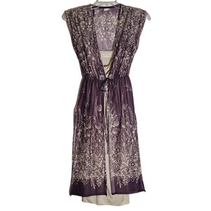Vintage Womens Purple Sheer Floral Dress Size 9 Belted Overlay Midi 70s 80s Boho - Picture 1 of 16