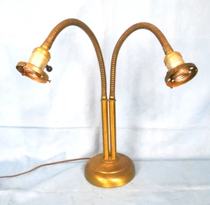 ANTIQUE DOUBLE ARM BRASS GOOSENECK DESK LAMP - Picture 1 of 6