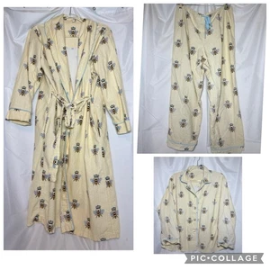 The Cats Pajamas Queen Bee Set Shirt Pants Robe In Honey Size Medium - Picture 1 of 8