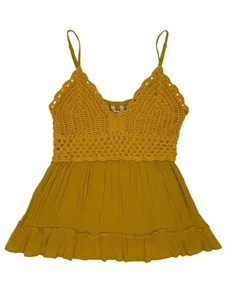Mustard Yellow Crochet Boho Babydoll Top Cottagecore Croquette Aesthetic M - Picture 1 of 11