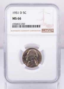 Certified 1951-D Jefferson Nickel NGC MS66 5c  - Picture 1 of 4