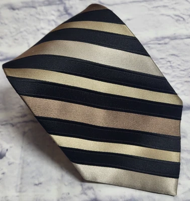 Corbata de seda Croft & Barrow dorada negra marrón a rayas para hombre 59 x 3,75 Foto 1 de 4