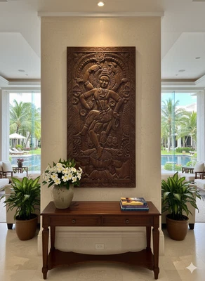 Escultura de pared arte de pared Shiva hindú de madera recuperada con panel tallado vintage 72 Foto 1 de 4