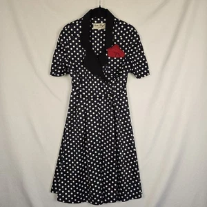 Bettie Page Dress Small Blue White Polka Dot Retro 50s Rockabilly I Love Lucy - Picture 1 of 13