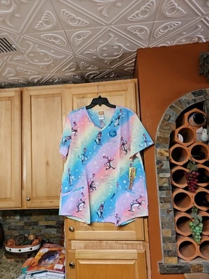 Dr. Seuss Cherokee Tooniforms Rainbow Cat In The Hat Short Sleeve Scrub Top 2XL - Image 1 of 3