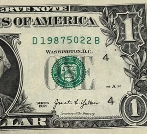 May 22, 1987 Birthday Note Fancy Serial Number One Dollar Bill 19875022 - Picture 1 of 3